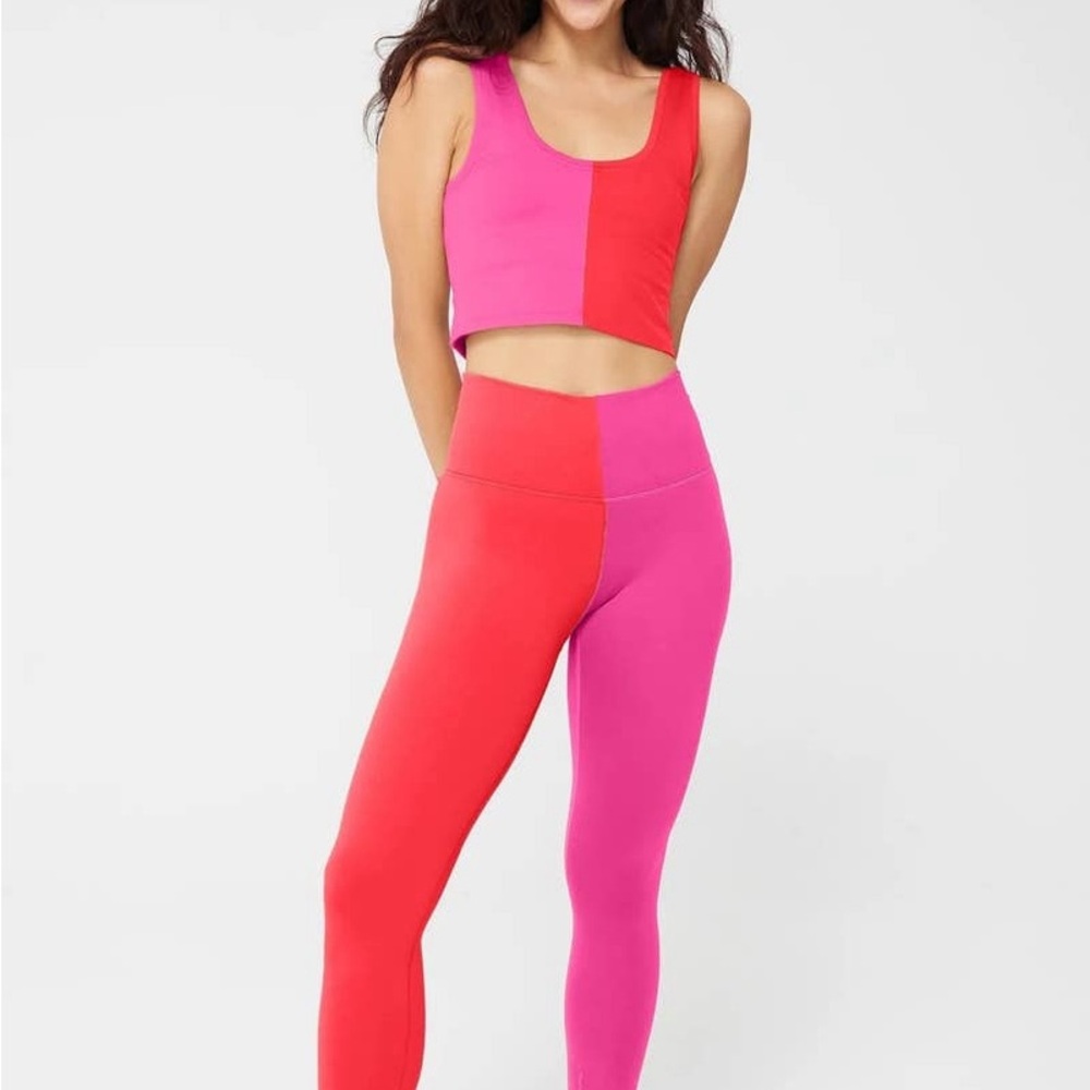 Terez Pink and Red Colorblock Legging with crop top